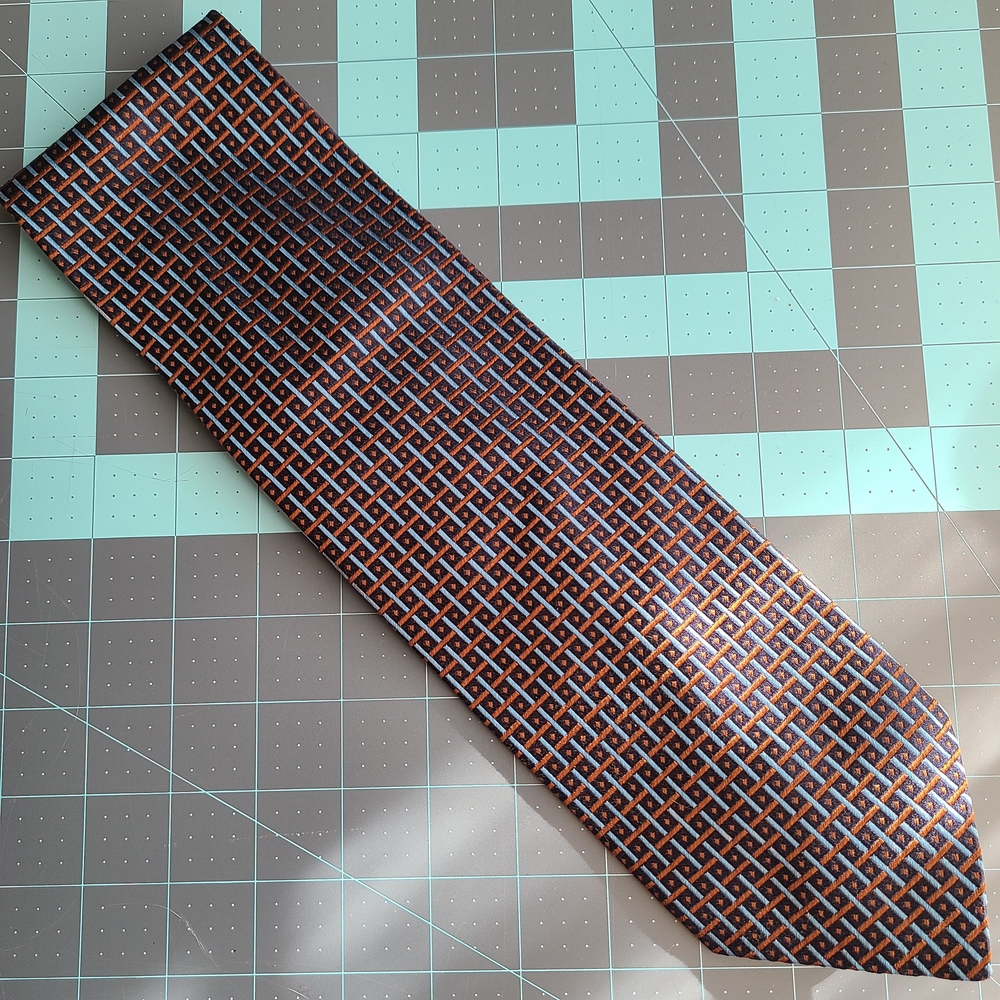 Kolte Italy blue & orange geometric squares silk tie #luxury #silk #formal
